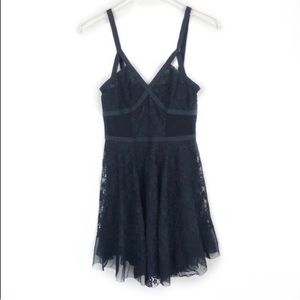 Free People Black Sheer Lace Cut Out Mini Dress S